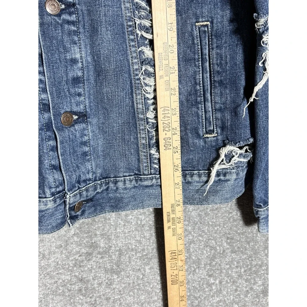 Levis Destroyed Distressed Thrashed Denim Trucker Jacket Mens Sz XL Blue Pockets